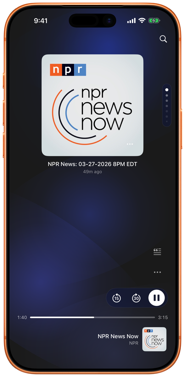 Lattercast on iPhone playing NPR News Now